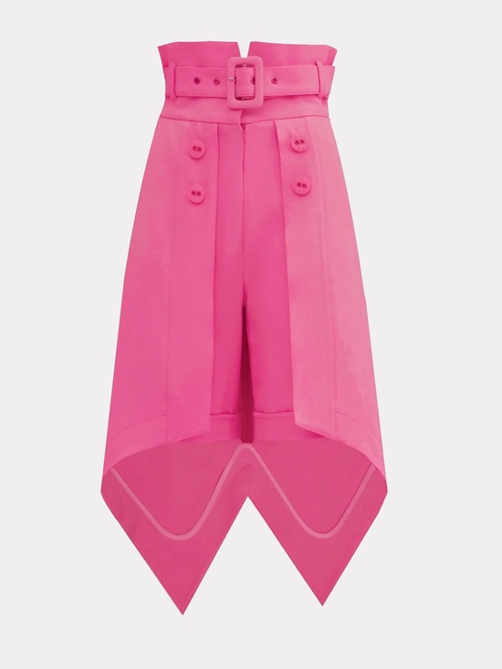 Julia Allert Pants - Julia Allert High-Waist Pink Belted Handkerchief Hem Shorts
